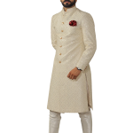 Square Pattern Embroidered White Sherwani | Father Son Combo | Sequin Work | Jaipurio